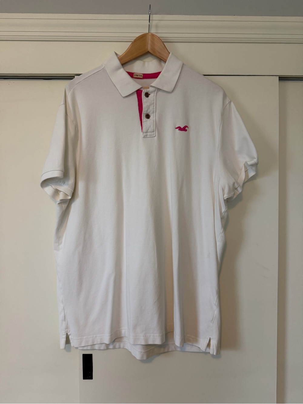 Hollister White Polo with Pink Logo and Trim